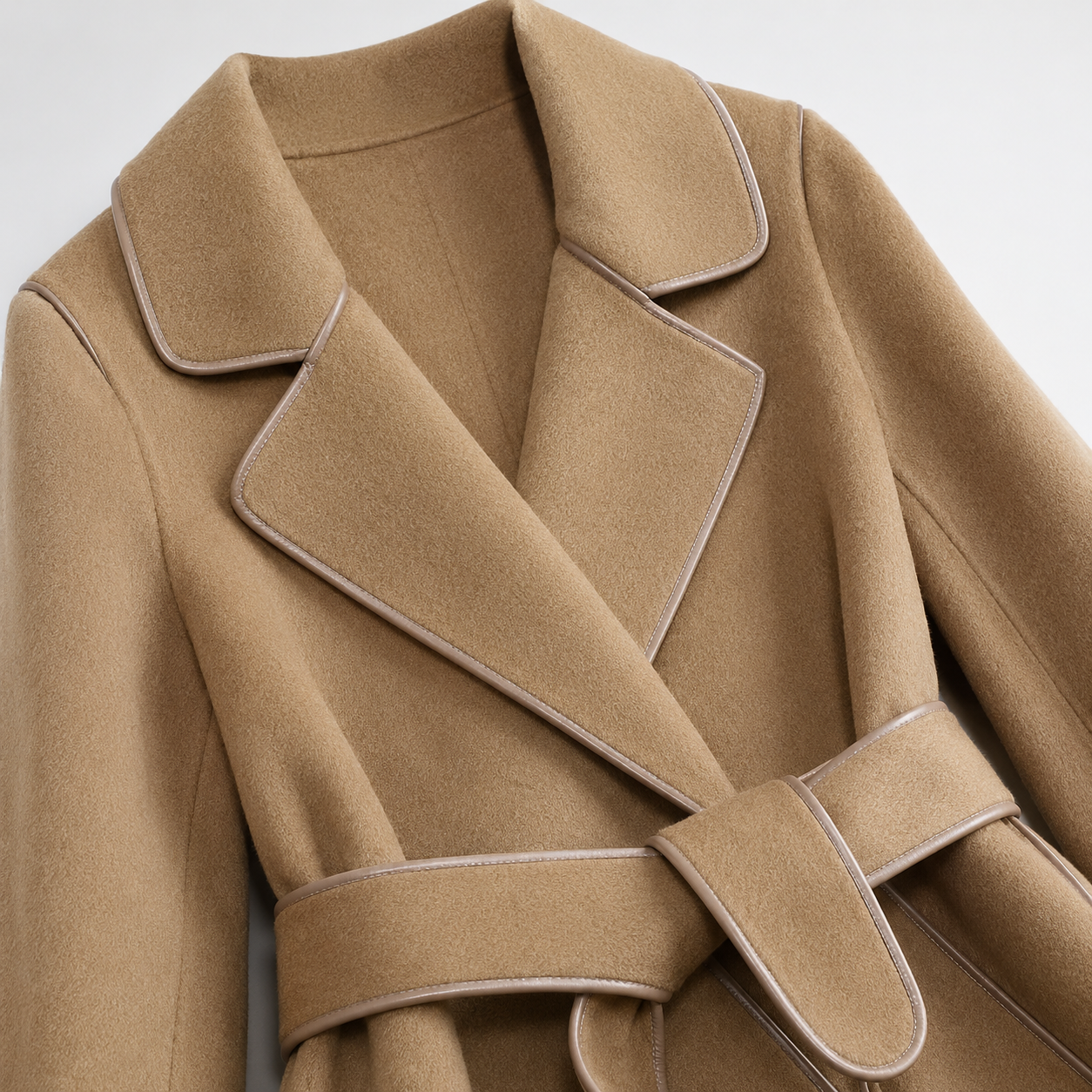 Women's Virgin Wool Trench Coat with Sash Belt
