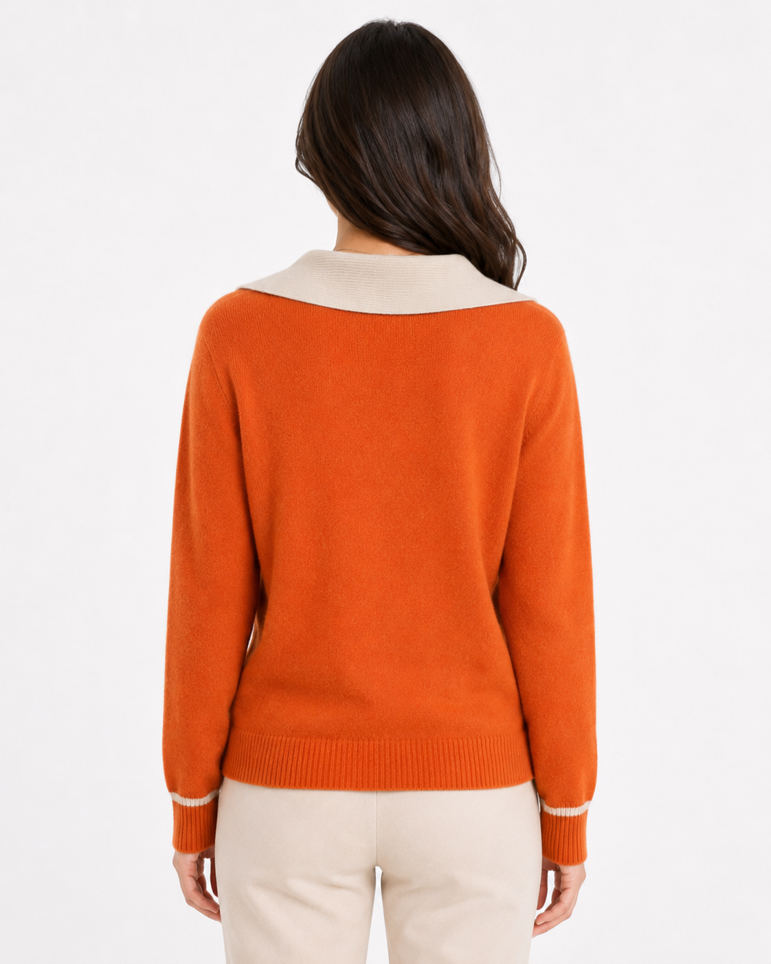 Women's Patchwork V-Neck Merino Wool Pullover Sweater