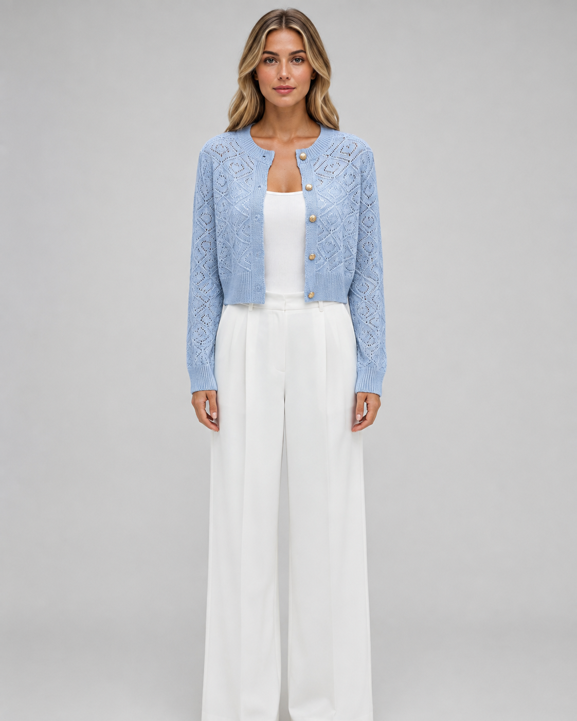 Women's Textured Button-Front Cropped Cardigan