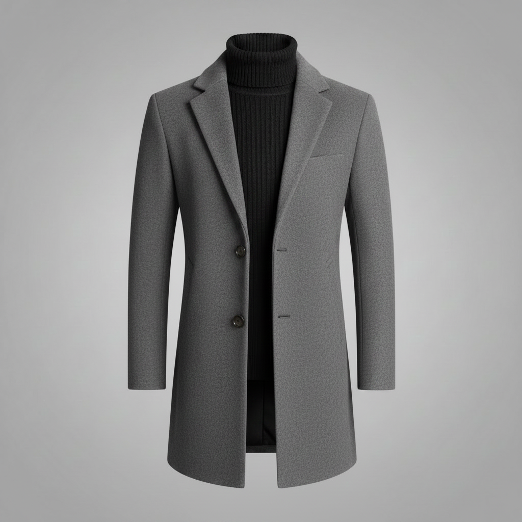 Men's Long Coat | Stylish Notched Lapel Overcoat