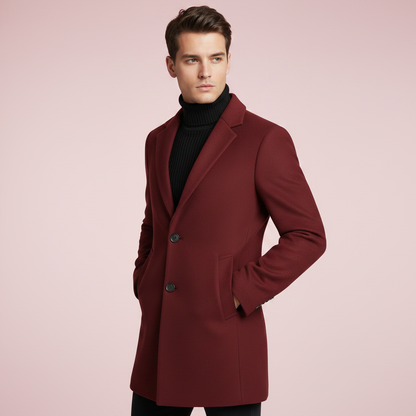 Men's Long Coat | Stylish Notched Lapel Overcoat