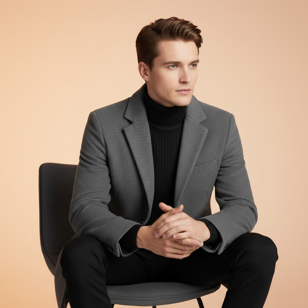 Men's Long Coat | Stylish Notched Lapel Overcoat