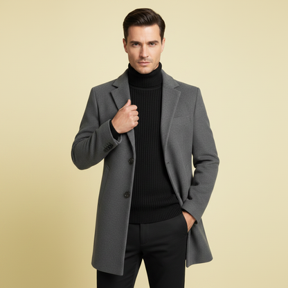 Men's Long Coat | Stylish Notched Lapel Overcoat
