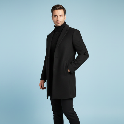 Men's Long Coat | Stylish Notched Lapel Overcoat