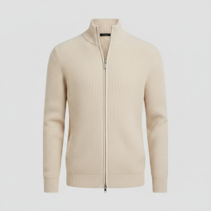 Men's Black Zip Cardigan | Slim Fit Ribbed Knit Sweater