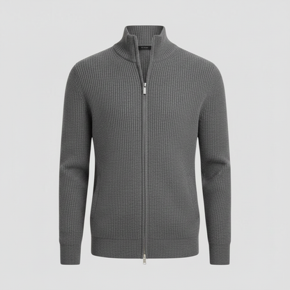 Men's Black Zip Cardigan | Slim Fit Ribbed Knit Sweater