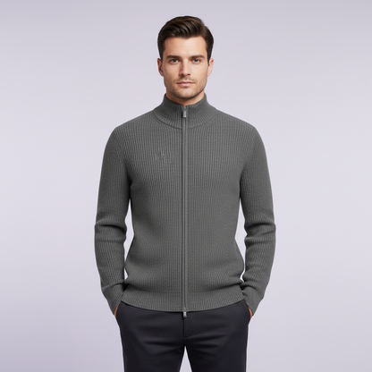 Men's Black Zip Cardigan | Slim Fit Ribbed Knit Sweater