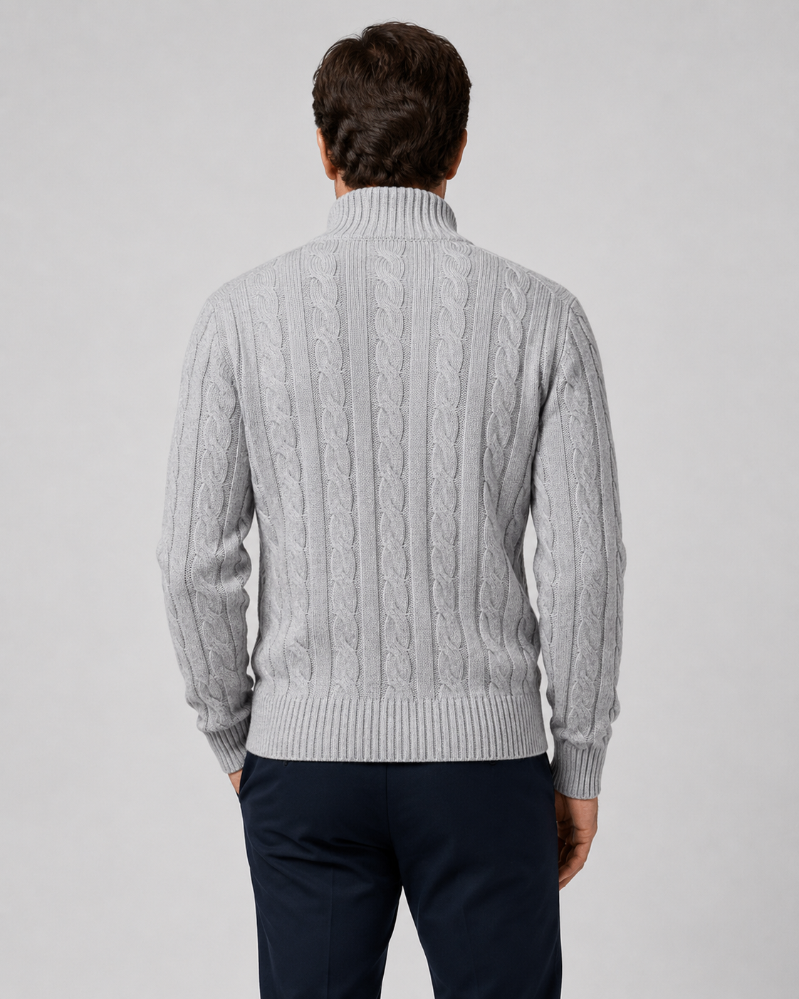 Men's Cable-Knit Half-Zip Sweater with High Collar
