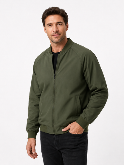 Men's Classic Bomber Jacket with Ribbed Collar
