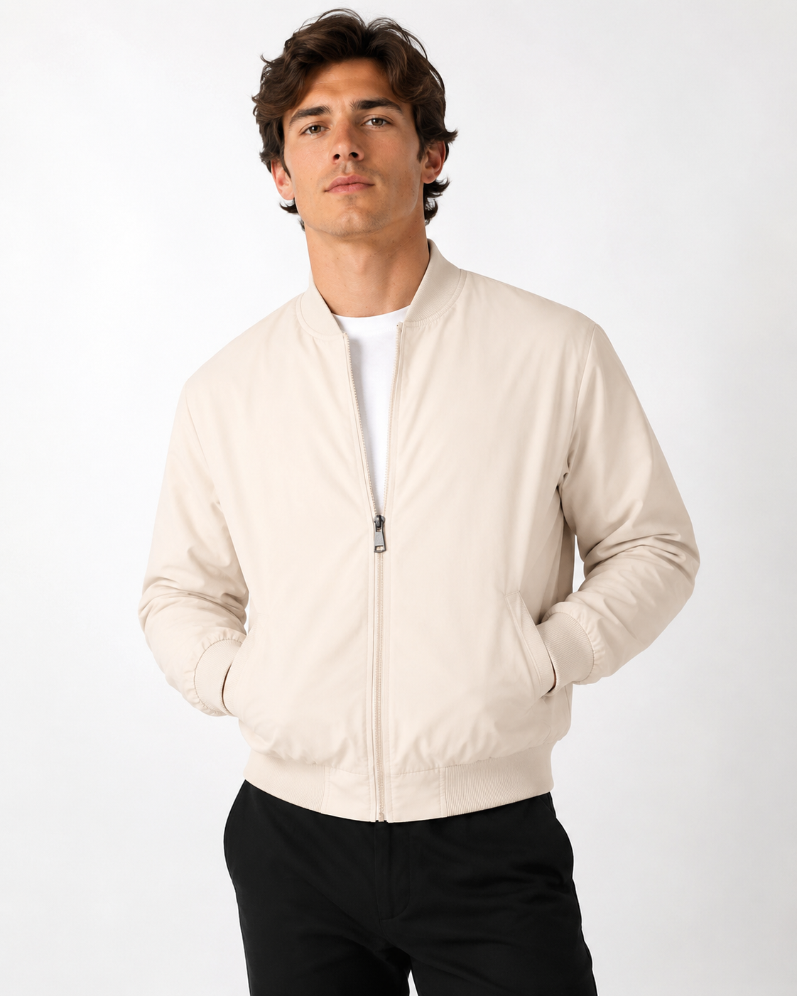 Men's Classic Bomber Jacket with Ribbed Collar