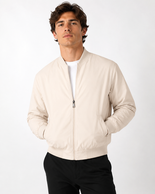 Men's Classic Bomber Jacket with Ribbed Collar