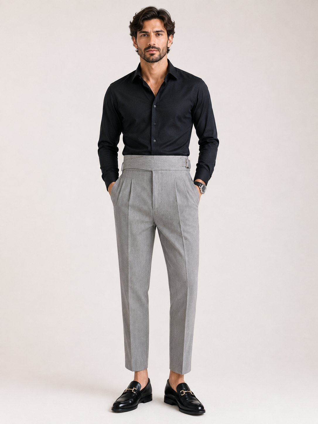Men's Formal High-Waisted Pleated Straight-Fit Trousers