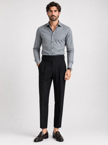 Men's Formal High-Waisted Pleated Straight-Fit Trousers
