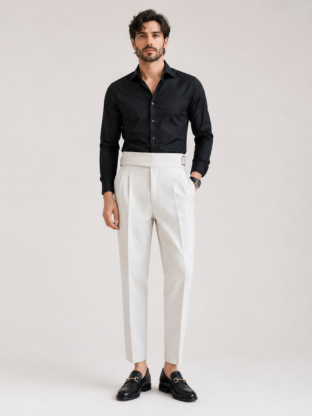 Men's Formal High-Waisted Pleated Straight-Fit Trousers