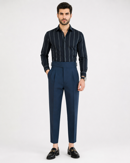 Men's Formal High-Waisted Pleated Straight-Fit Trousers