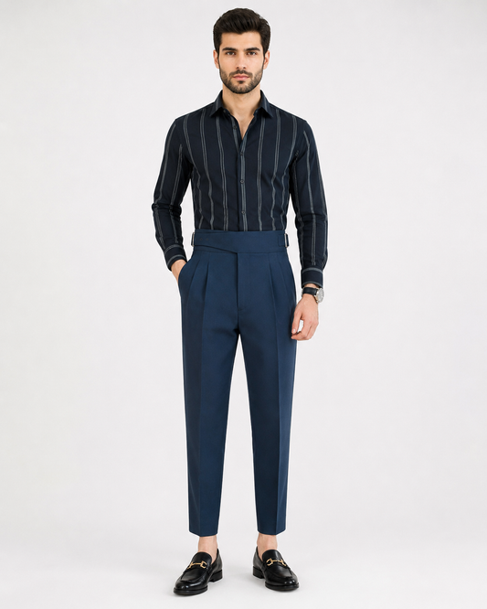 Men's Formal High-Waisted Pleated Straight-Fit Trousers
