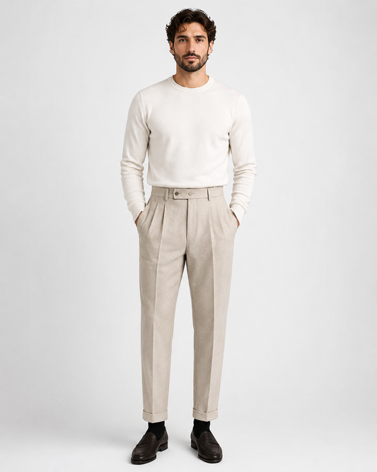 Men's Formal Pleated Straight-Leg Dress Trousers