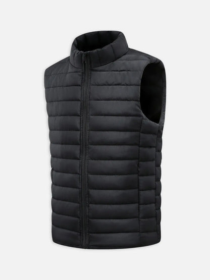 Men's Quilted Puffer Vest with Stand Collar & Zipper – Black
