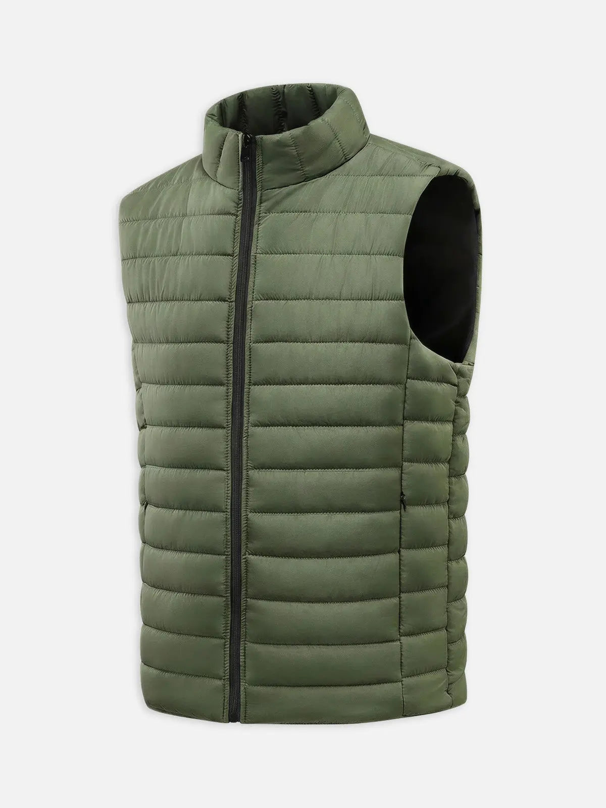 Men's Quilted Puffer Vest with Stand Collar & Zipper – Green