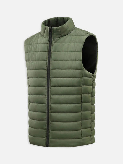 Men's Quilted Puffer Vest with Stand Collar & Zipper – Green