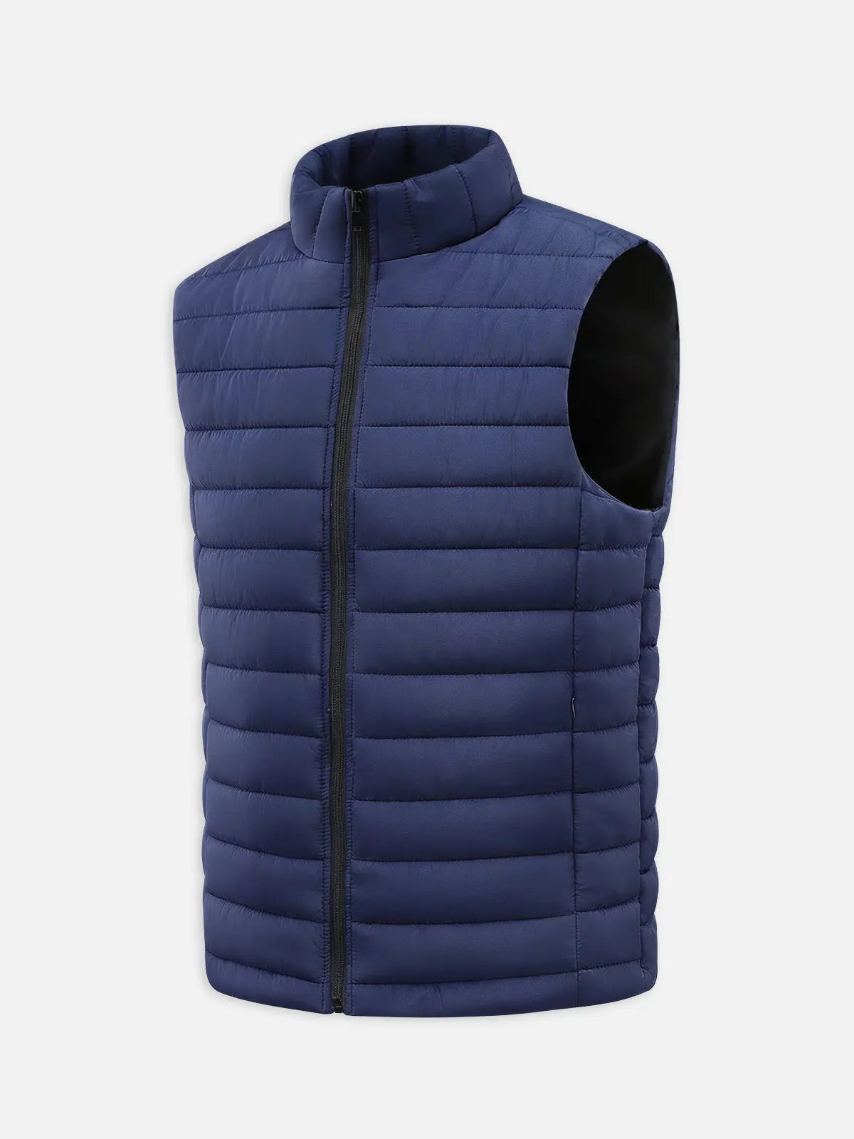 Men's Quilted Puffer Vest with Stand Collar & Zipper – Navy