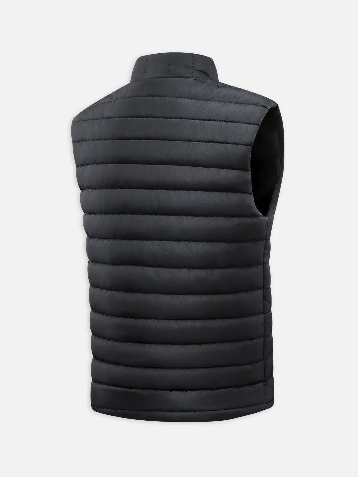 Men's Quilted Puffer Vest with Stand Collar & Zipper – Back view of quilted puffer vest on male model