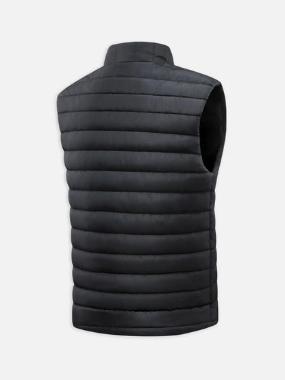 Men's Quilted Puffer Vest with Stand Collar & Zipper – Back view of quilted puffer vest on male model