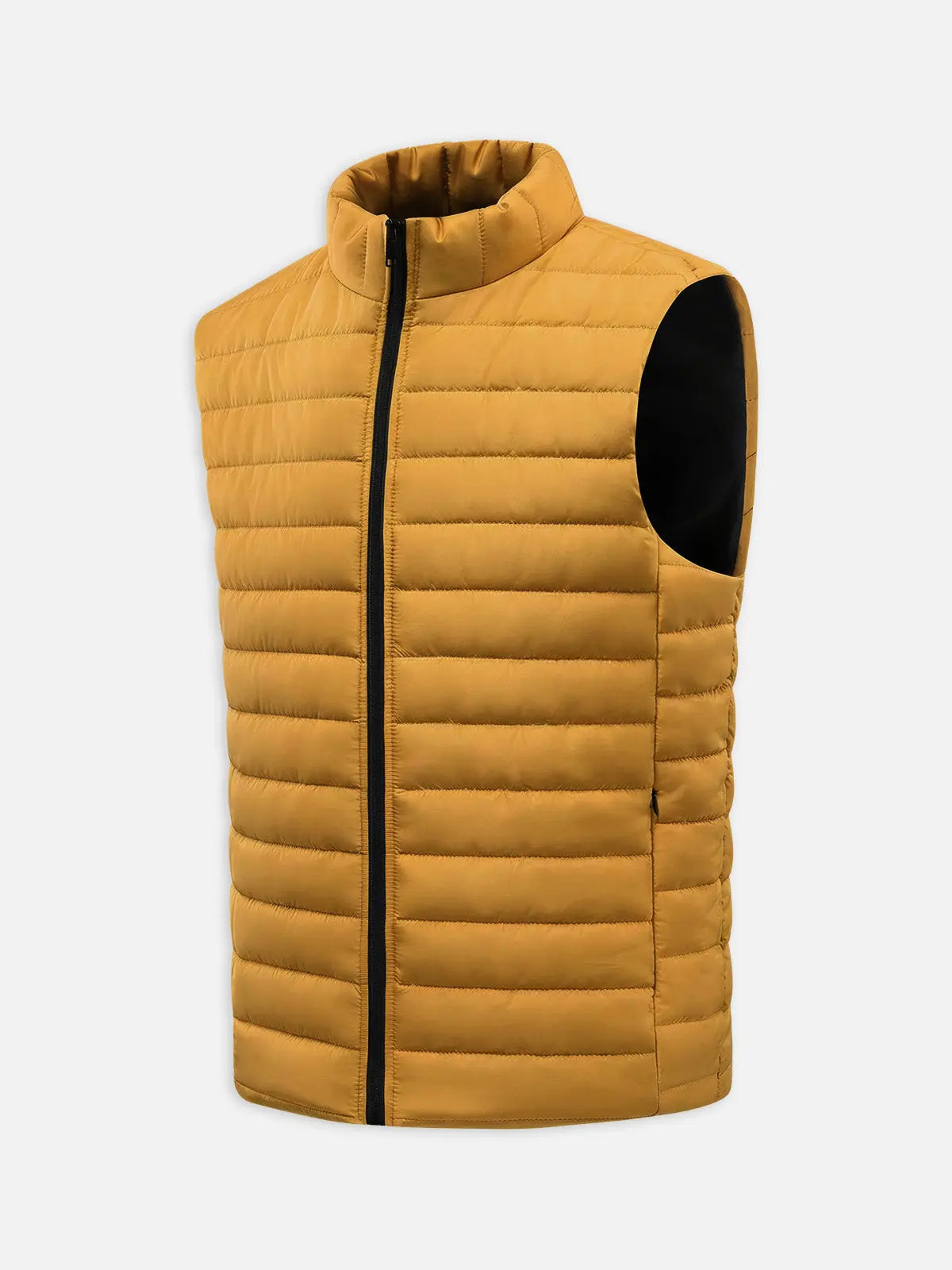 Men's Quilted Puffer Vest with Stand Collar & Zipper – Yellow