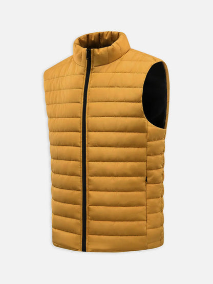 Men's Quilted Puffer Vest with Stand Collar & Zipper – Yellow