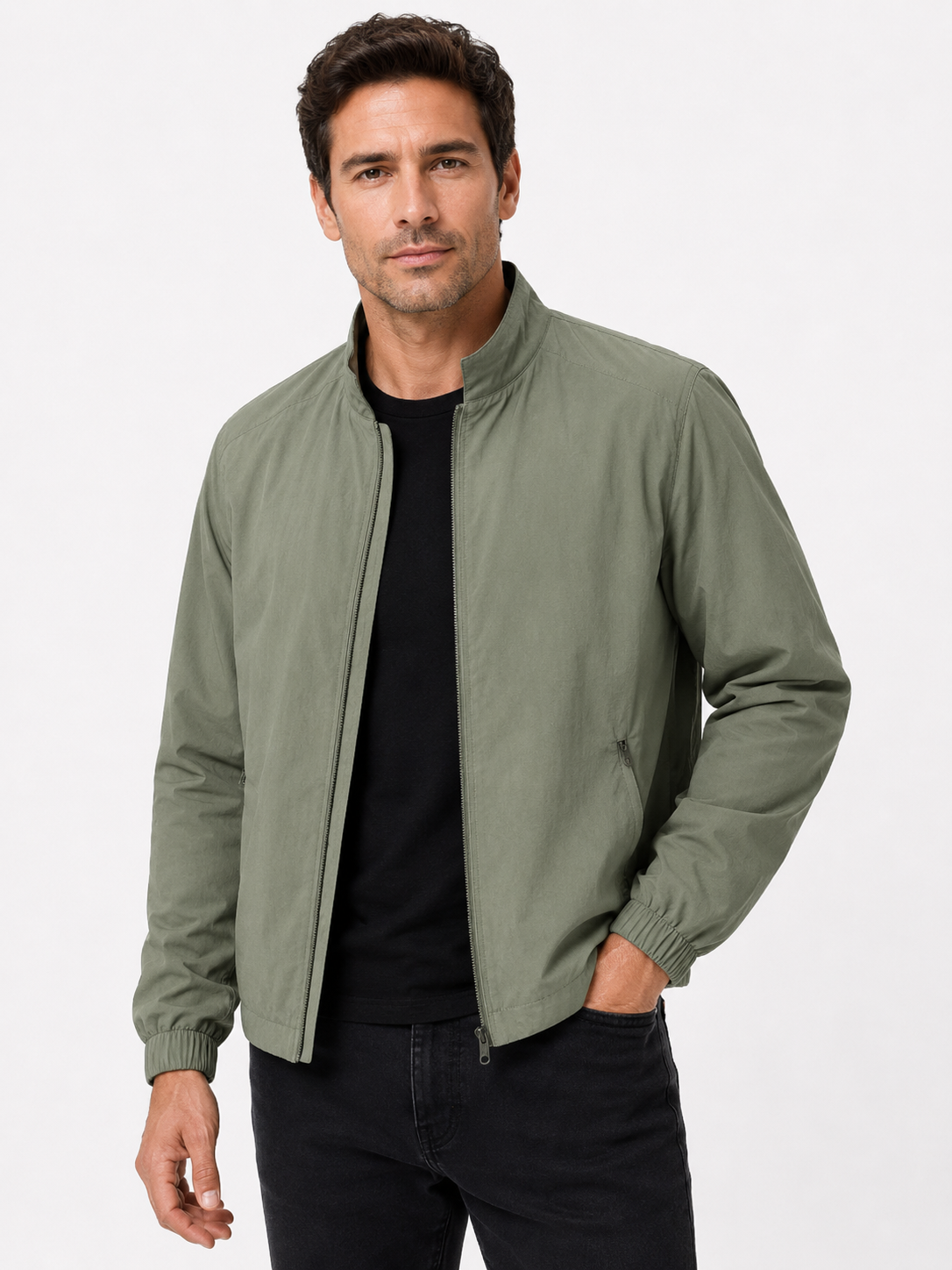 Men's Lightweight Windbreaker Jacket with Zip Front
