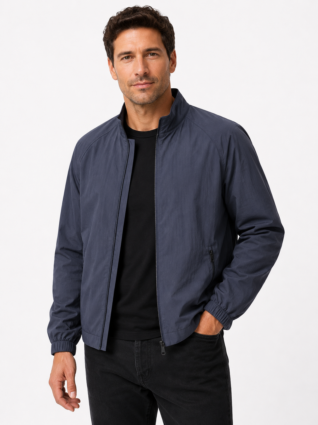 Men's Lightweight Windbreaker Jacket with Zip Front