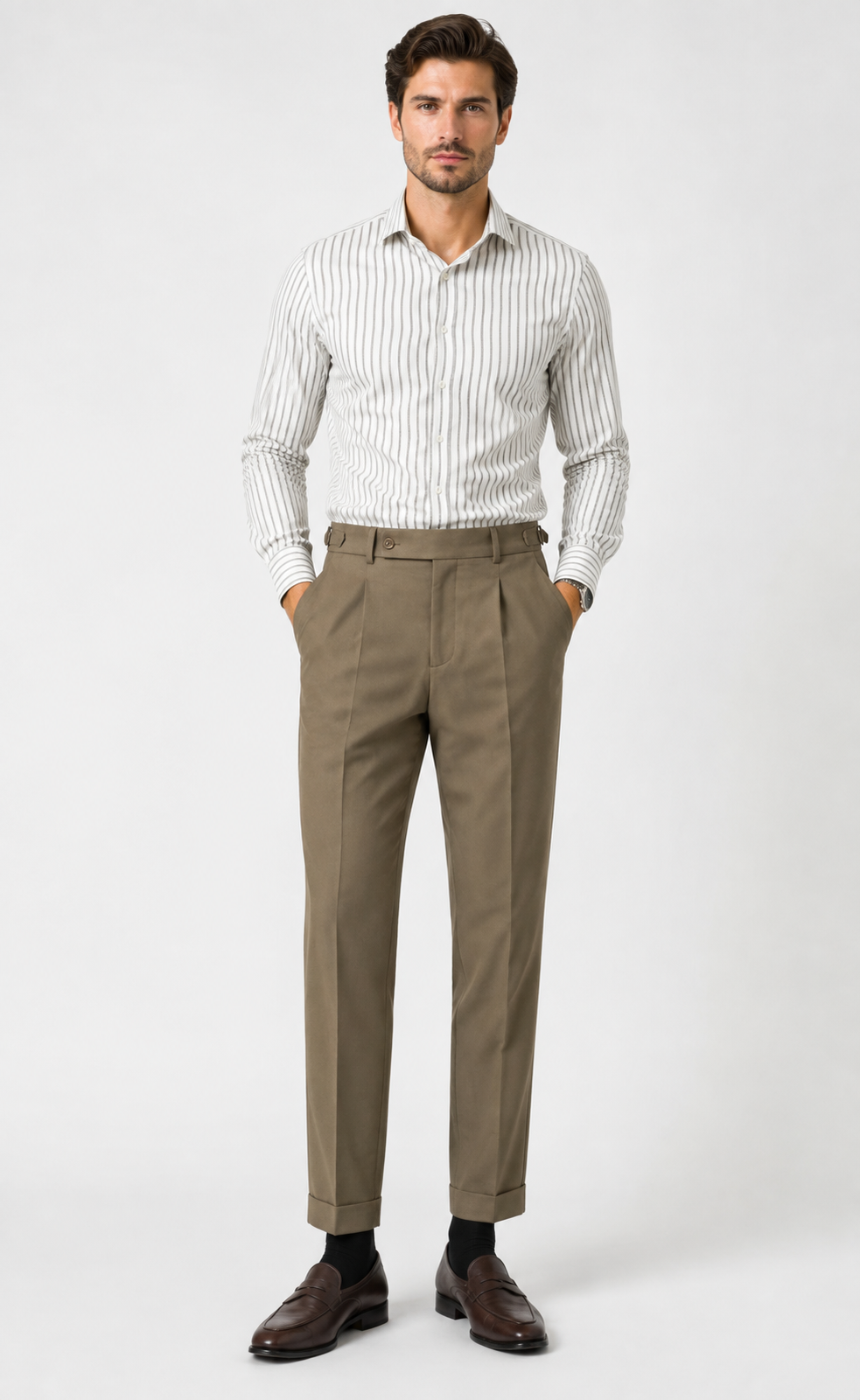 Men's Retro High-Waist Straight-Leg Trousers