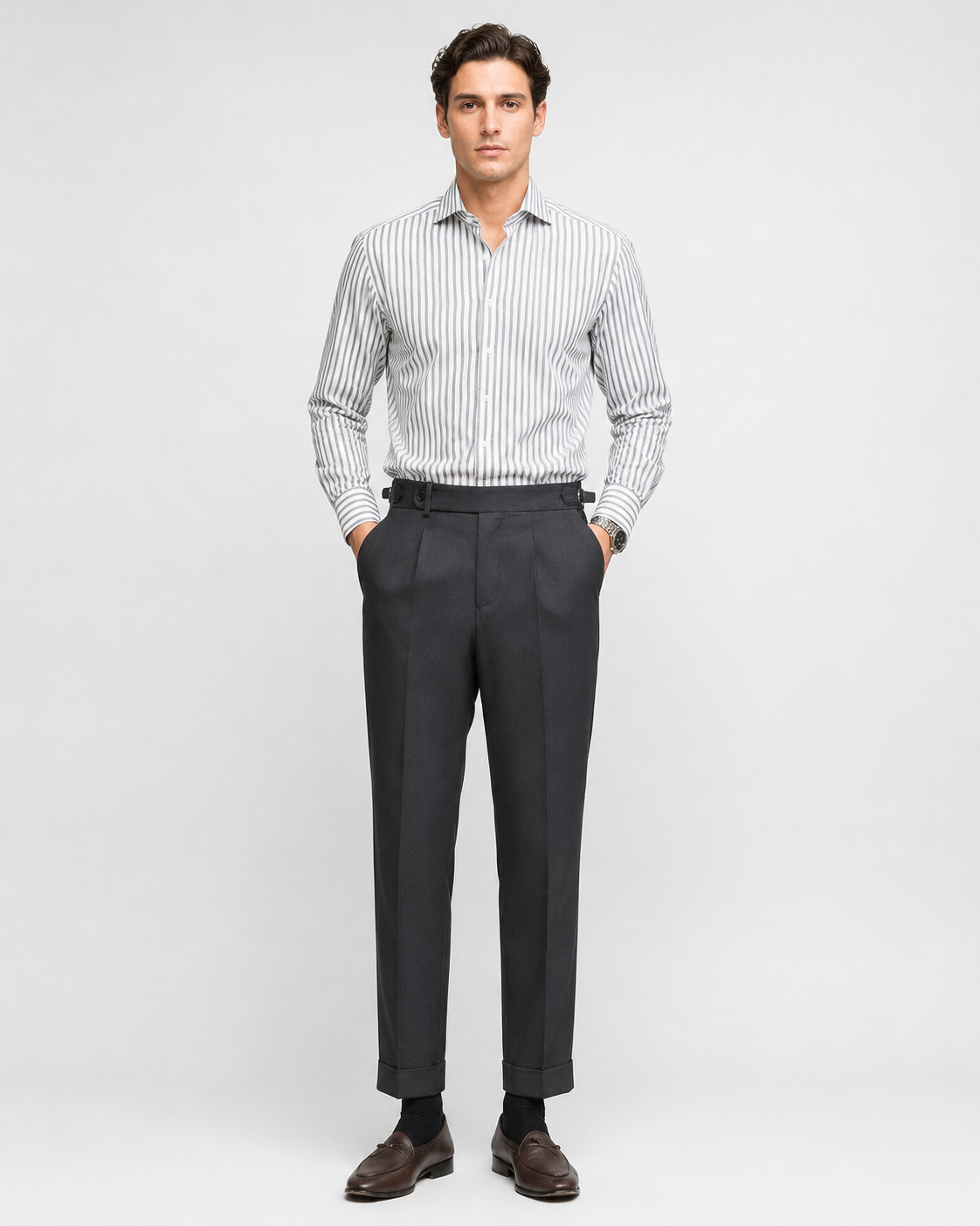 Men's Retro High-Waist Straight-Leg Trousers