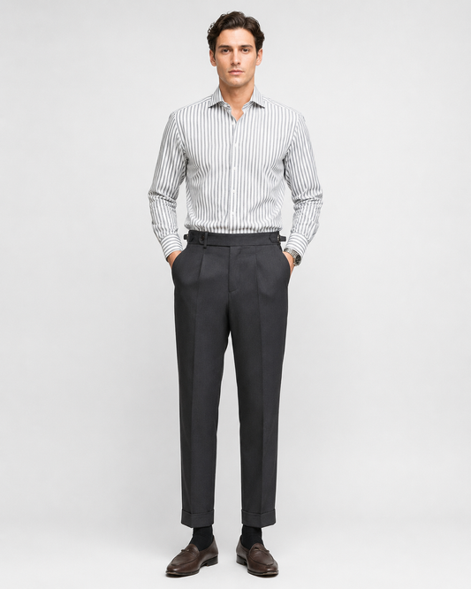 Men's Retro High-Waist Straight-Leg Trousers