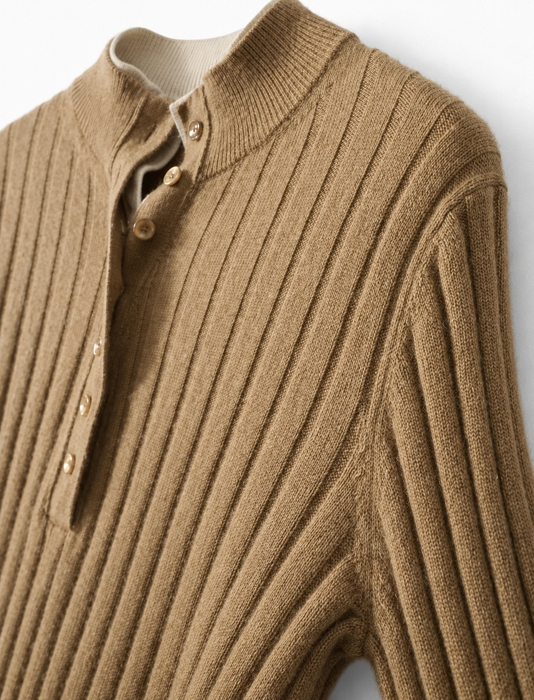 Women's Ribbed Merino Wool Polo Pullover with Button Collar