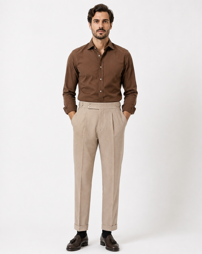 Men's Tailored Trousers with Side-Tab & Front Pleat Design