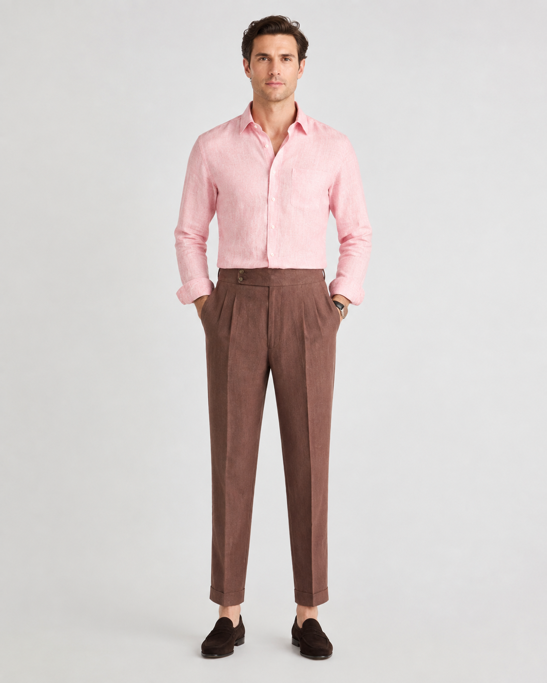 Men's Tailored Trousers with Side-Tab & Front Pleat Design