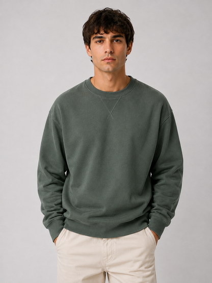Men's Vintage Crew Neck Sweatshirt with V-Insert Detail
