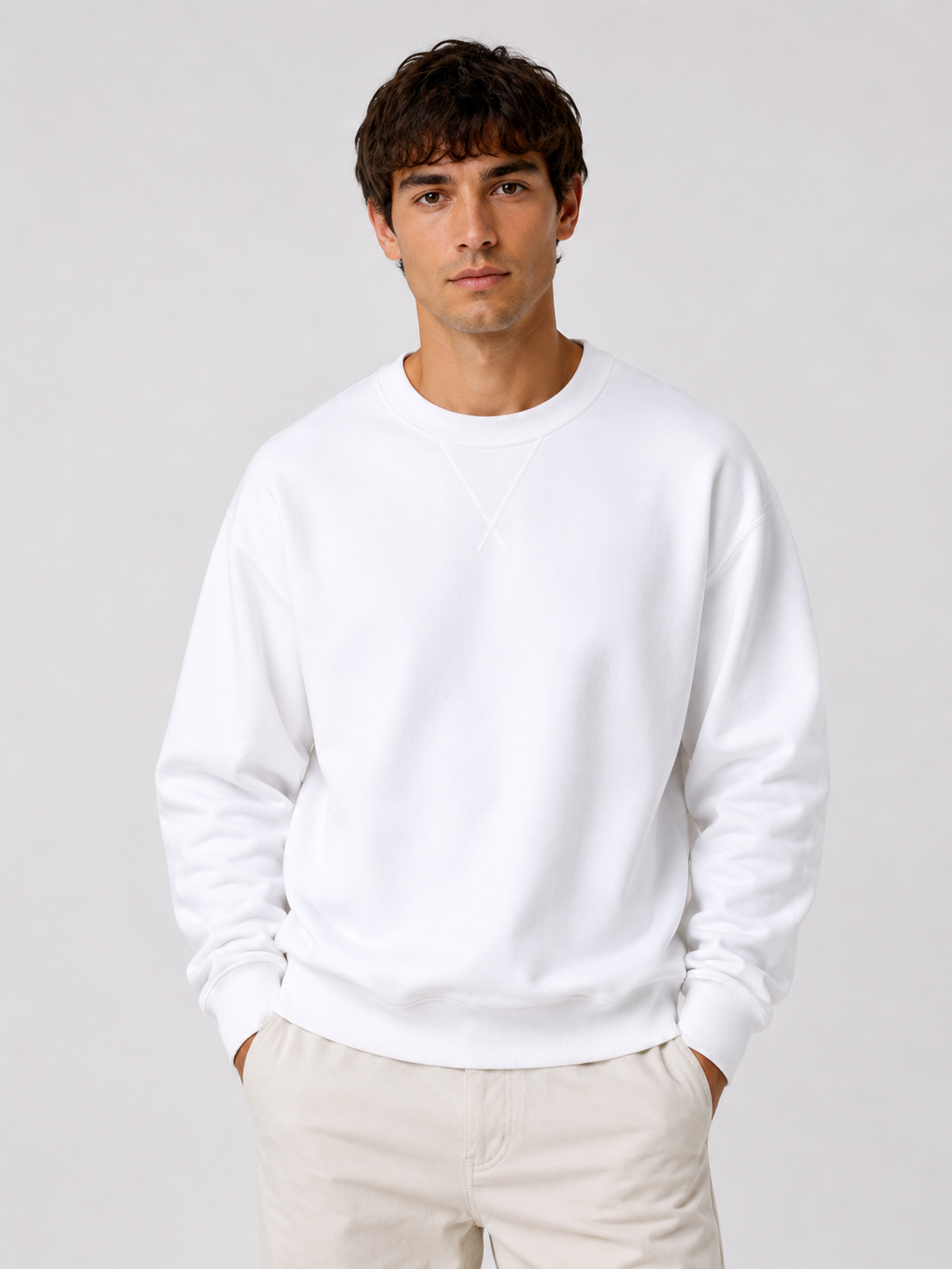 Men's Vintage Crew Neck Sweatshirt with V-Insert Detail