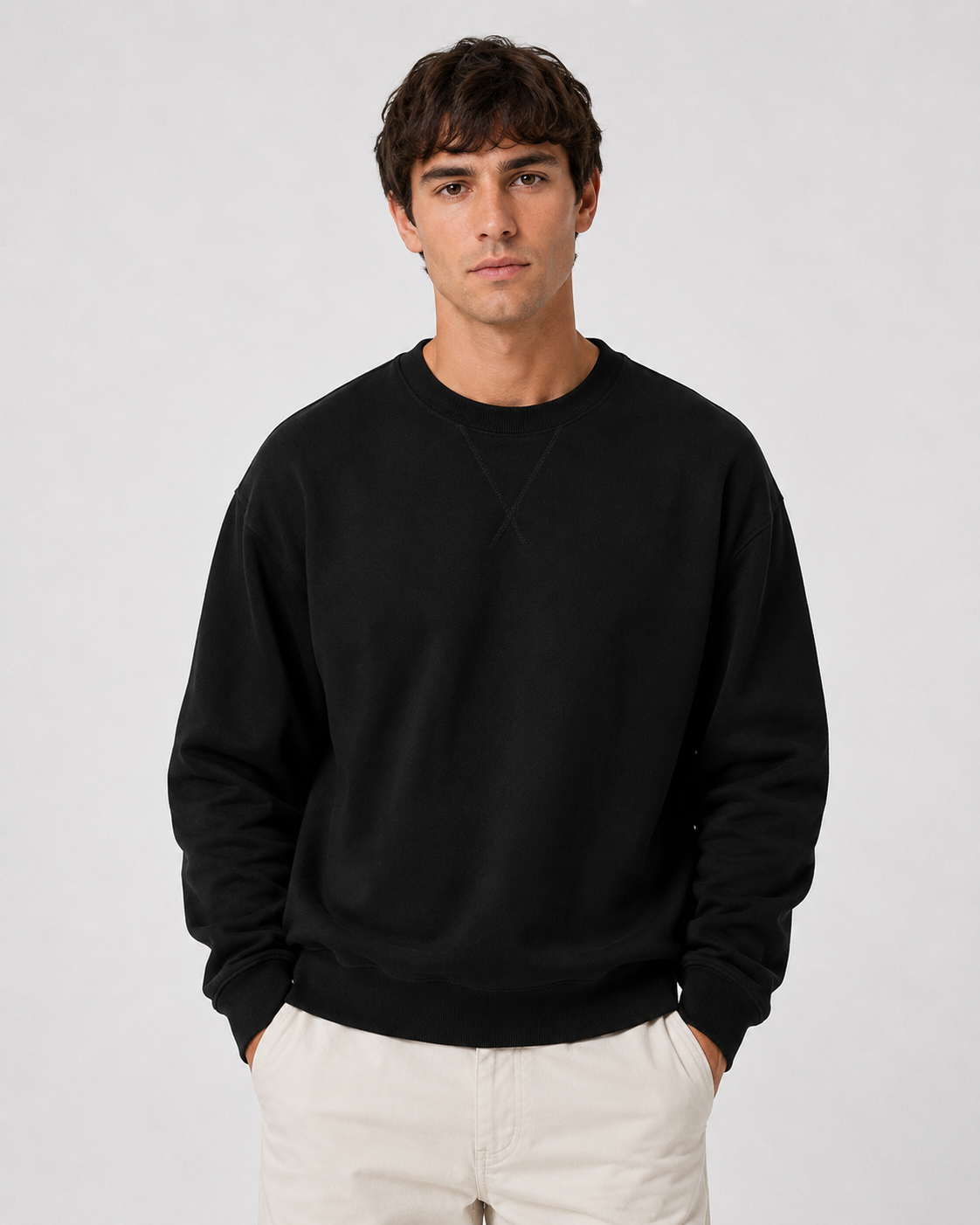 Men's Vintage Crew Neck Sweatshirt with V-Insert Detail