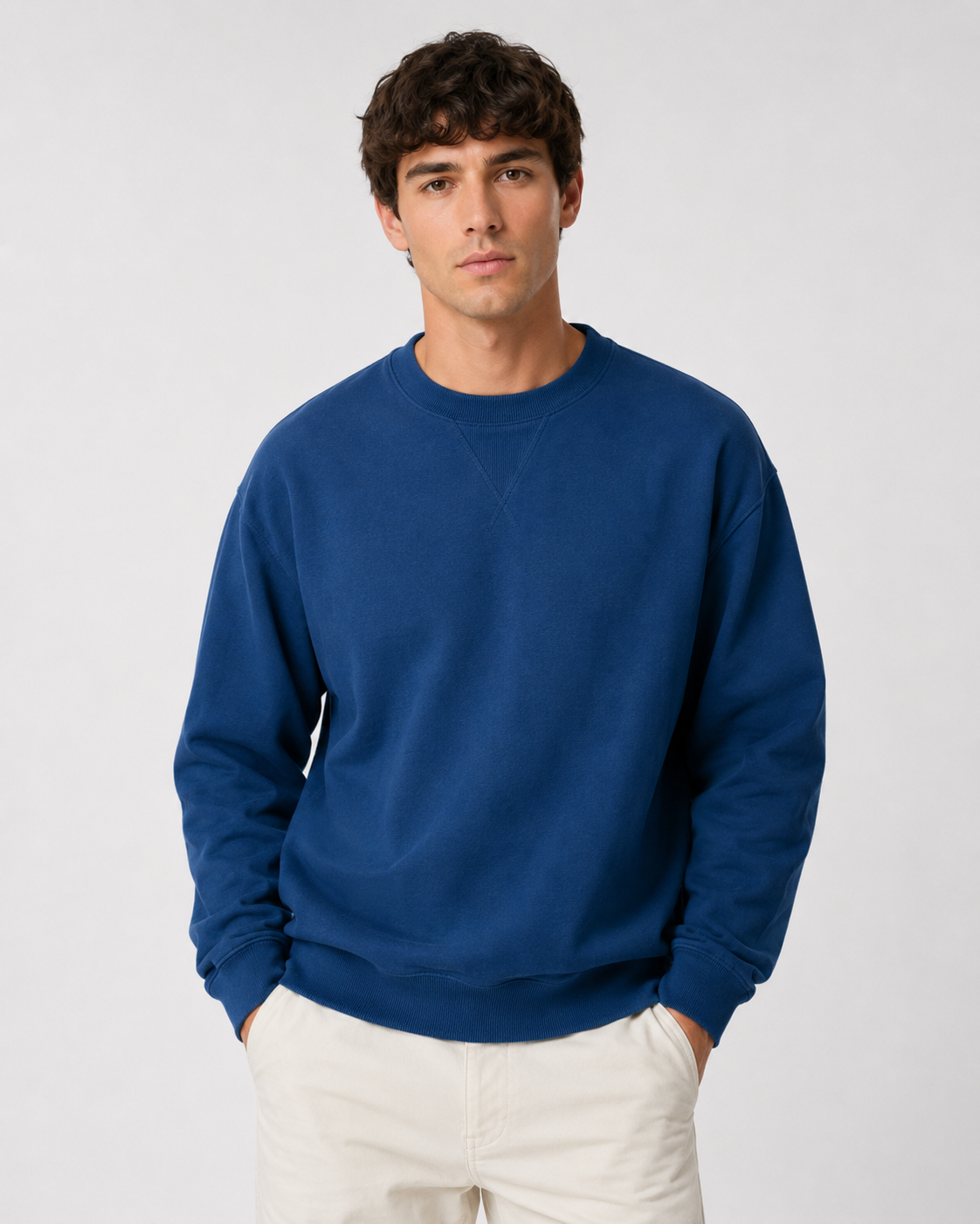 Men's Vintage Crew Neck Sweatshirt with V-Insert Detail