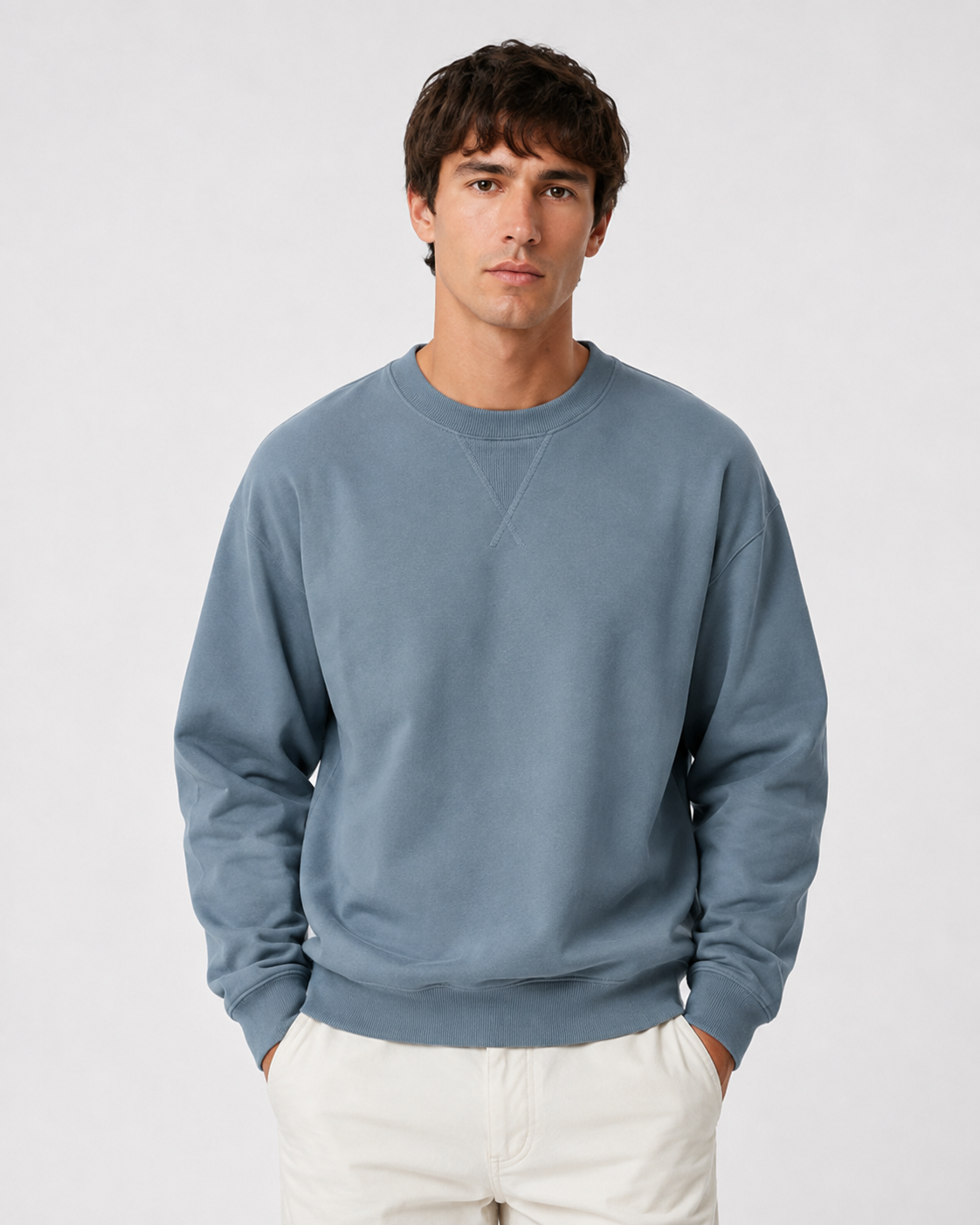 Men's Vintage Crew Neck Sweatshirt with V-Insert Detail