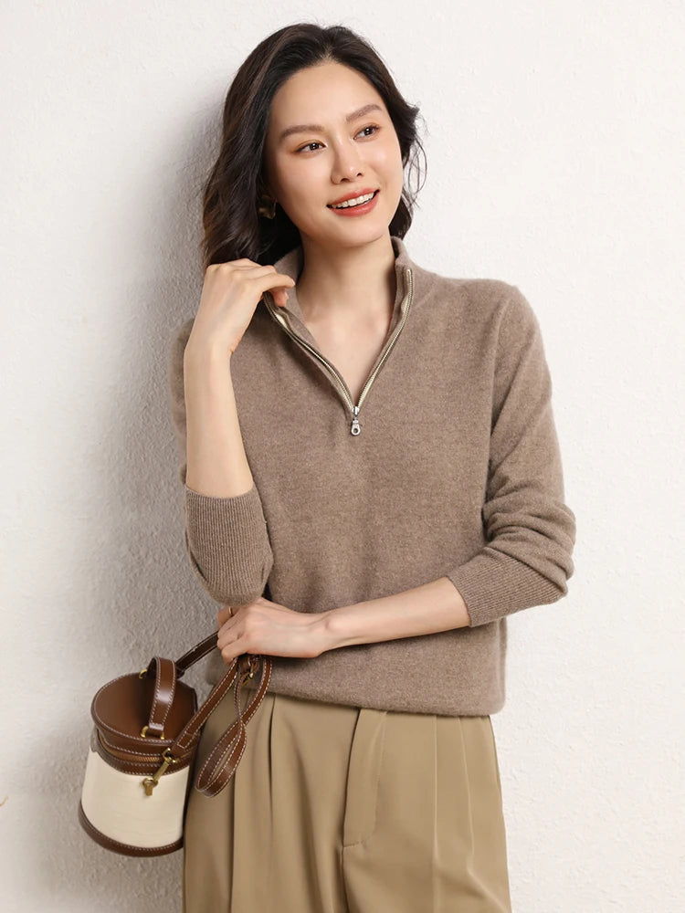Men's Winter Cashmere Half-Zip Pullover Sweater – Camel