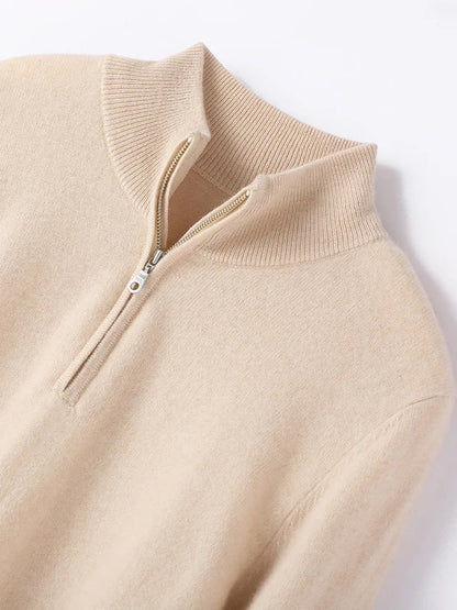 Men's Winter Cashmere Half-Zip Pullover Sweater – Side-by-side color comparison of beige, khaki, and camel