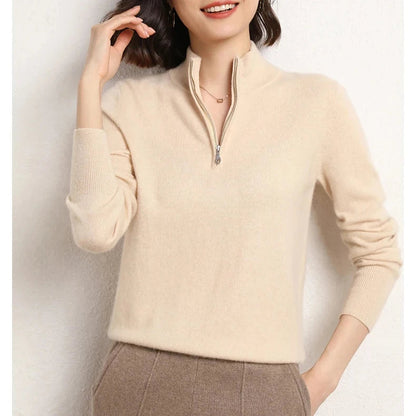 Men's Winter Cashmere Half-Zip Pullover Sweater – Close-up of cashmere fabric texture in khaki
