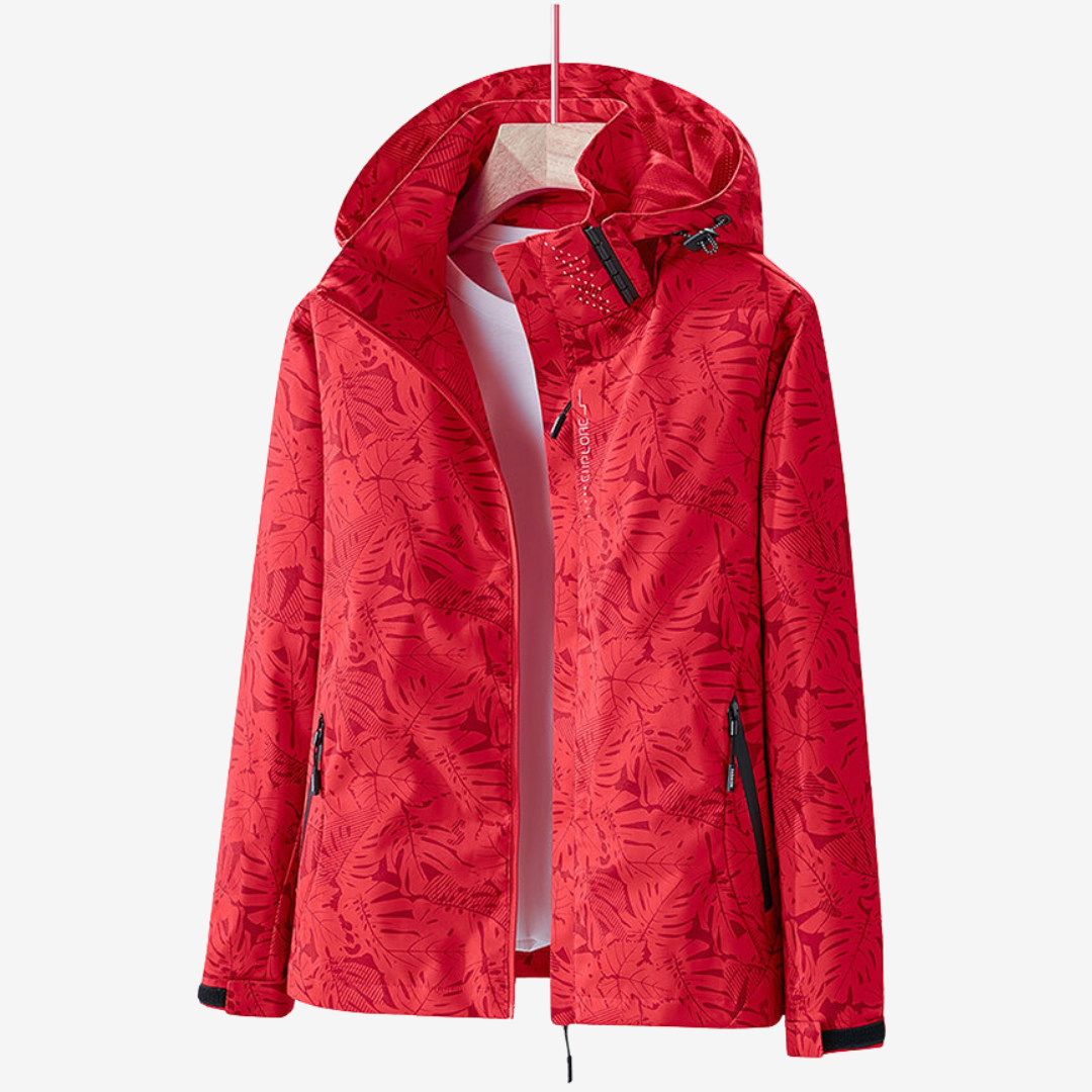 Women's Waterproof Windbreaker Jacket with Adjustable Hood – Red