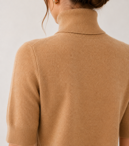 Women's Cashmere Short-Sleeve Turtleneck Top