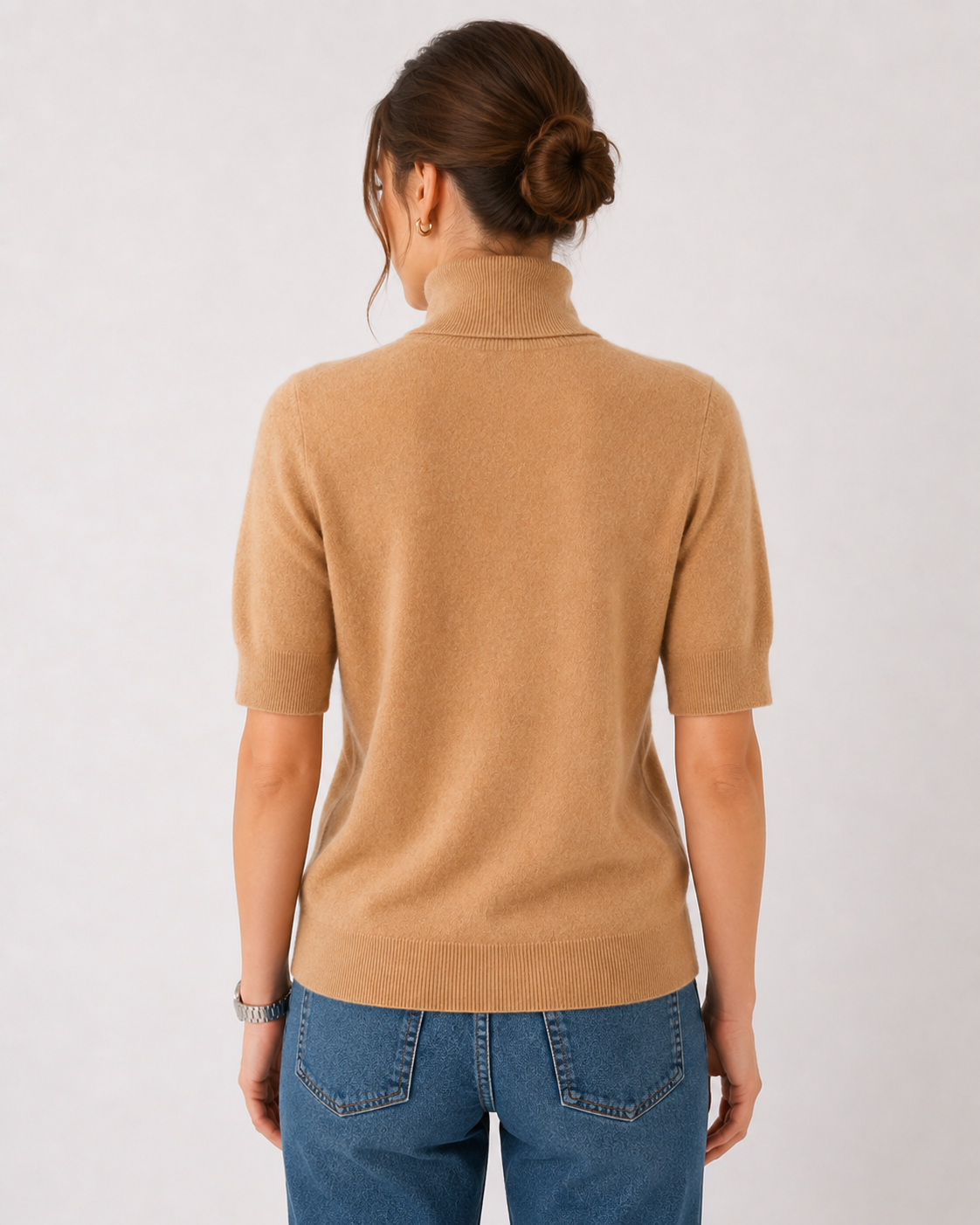 Women's Cashmere Short-Sleeve Turtleneck Top