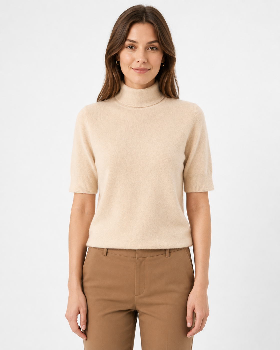 Women's Cashmere Short-Sleeve Turtleneck Top