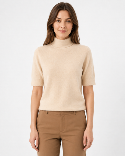 Women's Cashmere Short-Sleeve Turtleneck Top
